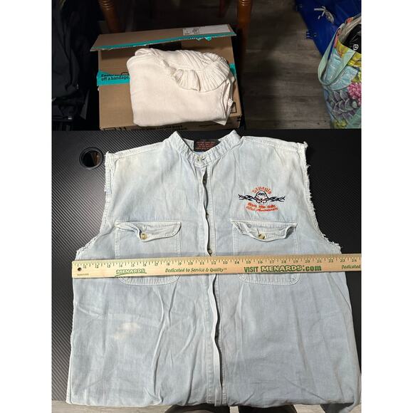 Sturgis 2002 Denim Cutoff Denim Vest Light Wash Y2K Moto Biker Size Large - Picture 5 of 13
